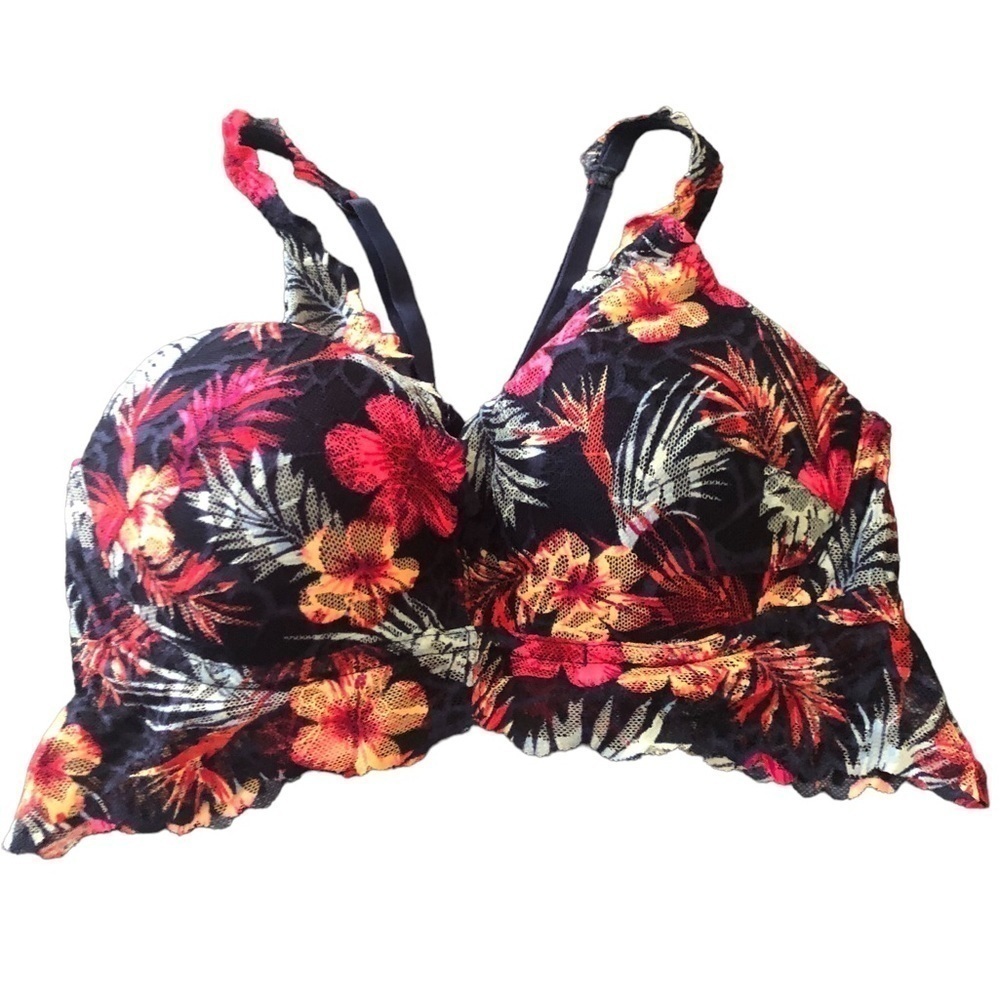 Pink Victoria’s Secret Bright Floral Push Up Underwire Bra Size Small